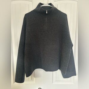 COS Dark Gray Boiled Wool 1/2 Zip Unisex Sweater Medium